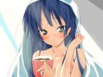  akiyama_mio bangs black_hair blunt_bangs blush coffee cup k-on! morning mug solo topless yosuke_nami 