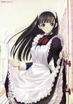  absurdres apron black_eyes black_hair blush bow frills genmukan highres long_hair maid maid_headdress petticoat scan skirt skirt_lift smile solo tanaka_takayuki turtleneck watase_nozomi window 