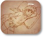  aaru_sentou_shuudan brown haibane_renmei kuu monochrome pillow rounded_corners shorts solo sweater 