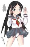  bangs black_eyes black_hair blush kamashi kitsu_chiri long_hair miniskirt panties pantyshot parted_bangs ribbon sayonara_zetsubou_sensei school_uniform serafuku skirt skirt_lift solo standing underwear very_long_hair white_panties wind wind_lift 