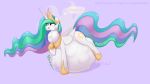 2019 augustbebel belly butt cutie_mark digestion english_text equine female feral friendship_is_magic hi_res horn mammal my_little_pony neck_bulge princess_celestia_(mlp) simple_background text tongue tongue_out vore winged_unicorn wings 