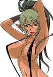  :p areola_slip areolae armpits breasts echidna kyabakurabakufu large_breasts pointy_ears ponytail queen's_blade slingshot_swimsuit solo swimsuit tongue tongue_out 