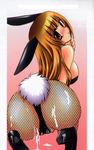  animal_ears ass blush bunny_ears bunny_girl bunnysuit cum cum_on_ass cum_on_body cum_on_lower_body fishnets tail 