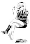  boots carim_gracia feet greyscale lyrical_nanoha mahou_shoujo_lyrical_nanoha_strikers military military_uniform monochrome oda_masaru pantyhose pencil_skirt shoes single_shoe skirt solo translated uniform 