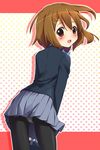  bag blazer blush brown_eyes brown_hair hirasawa_yui jacket k-on! looking_back open_mouth panties panties_under_pantyhose pantyhose pantyshot pu-en school_bag school_uniform short_hair solo underwear upskirt 