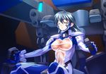  ahoge ayamine_kei black_hair bodysuit bou closed_eyes cockpit game_cg highres mecha muvluv pilot_suit see-through sheer_bodysuit short_hair sitting solo 