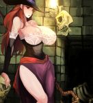  1girl bare_shoulders breasts cleavage dragon&#039;s_crown hat huge_breasts long_hair orange_hair purple_eyes sorceress_(dragon&#039;s_crown) tagme witch_hat 