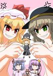  angry bad_id bad_pixiv_id blonde_hair blue_hair blush brown_hair character_doll doll flandre_scarlet green_eyes grin hakurei_reimu hat heart kirisame_marisa komeiji_koishi komeiji_satori multiple_girls nude okumari pink_hair red_eyes remilia_scarlet smile touhou 