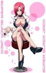  breasts butcha-u card cleavage covered_nipples crossed_legs croupier green_eyes holding holding_card horrible_shading large_breasts pink_hair rio_rollins sitting solo super_blackjack 