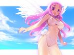  angel_wings bikini blush breasts cloud covered_nipples day dragon_quest dragon_quest_iv hima large_breasts long_hair lucia_(dq) open_mouth pink_eyes pink_hair see-through side-tie_bikini sky solo swimsuit wet wings 