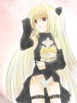  blonde_hair detached_sleeves konjiki_no_yami long_hair lost_july panties red_eyes solo striped striped_panties thigh_strap to_love-ru underwear 