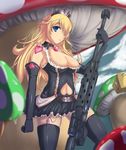  anti-materiel_rifle bad_gun_anatomy blonde_hair blue_eyes breasts cleavage elbow_gloves frills gloves gun hair_over_one_eye jewelry large_breasts latex latex_gloves lingerie long_hair mario_(series) necklace princess_peach public_vibrator rifle s-pot sniper_rifle solo super_mario_bros. thighhighs tiara underwear vibrator vibrator_in_thighhighs weapon 