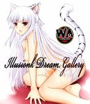  animal_ears barefoot blush breasts illusionk long_hair magician's_academy medium_breasts miyabi_(macademi_wasshoi) nipples nude purple_eyes silver_hair solo tail tiger_ears tiger_tail very_long_hair 