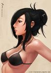  armpits bare_shoulders bikini_top black_hair bra breasts cleavage earrings face hair_bun jewelry lingerie loka lokman_lam long_hair medium_breasts mole mole_under_eye rogue_(warcraft) solo underboob underwear warcraft world_of_warcraft 