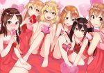  6+girls all_fours bangs bare_shoulders barefoot black_hair blonde_hair blush box brown_eyes brown_hair character_request closed_mouth covering_mouth dress eyebrows_visible_through_hair gift gift_box green_eyes grin hair_between_eyes hair_ornament hairband hairclip heart heart-shaped_box heart_hair_ornament holding holding_gift idolmaster idolmaster_cinderella_girls jougasaki_rika long_hair looking_at_viewer matoba_risa multiple_girls nose_blush open_mouth orange_hair panties pantyshot pantyshot_(sitting) parted_bangs parted_lips red_dress sakurai_momoka seiza short_dress short_hair sitting smile standing strapless strapless_dress tachibana_arisu tube_dress twintails two_side_up underwear valentine white_panties yanngoto yellow_eyes 