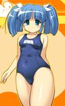  blue_eyes blue_hair blush cute highres hips long_hair one-piece_swimsuit pani_poni_dash pani_poni_dash! school_swimsuit standing suzuki_sayaka swimsuit twintails wide_hips 