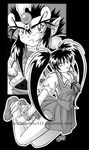  1boy 1girl cherry chiaki ecchi enno_chiaki greyscale kishin_douji_zenki monochrome school uniform zenki 