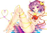  barefoot feet heart heart_of_string komeiji_satori legs nude purple_eyes purple_hair ribbon short_hair solo teruru touhou 