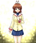  antenna_hair brown_eyes brown_hair clannad furukawa_nagisa hikarizaka_private_high_school_uniform nenige_wars school_uniform short_hair solo 