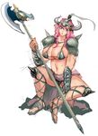  armor blue_eyes breasts halberd helmet horned_helmet horns huge_breasts long_hair original pink_hair polearm sketch solo suoni_(deeperocean) weapon 