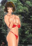  bikini breasts covering covering_breasts large_breasts muscle original short_hair solo swimsuit tamaki_nozomu topless 