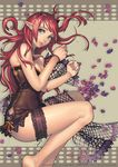  barefoot copyright_request garters kkuem lingerie long_hair nightgown pointy_ears red_hair solo underwear 