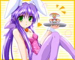  animal_ears artist_request bowl bunny_ears bunnysuit green_eyes in_container kanon kawasumi_mai kurata_sayuri lowres minigirl multiple_girls on_plate pantyhose plate ponytail ribbon 