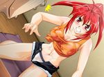  angry clothed erect_nipples red_eyes red_hair short_shorts shorts tank_top wet 