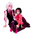  1girl allen_walker bad_id bad_pixiv_id black_hair chain couple d.gray-man gothic hetero koko_(kotobutyann) road_kamelot short_hair skirt tattoo thighhighs white_hair 