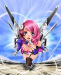  1girl alisa_boskonovich android blue_eyes breasts cleavage garter_belt large_breasts mechanical_wings pink_hair solo tekken tekken_6 thighhighs wings 