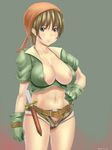  aqua_eyes areolae bad_id bad_pixiv_id bandana belt breasts brown_hair cleavage covered_nipples dagger final_fantasy final_fantasy_tactics gloves hand_on_hip large_breasts menosuke midriff navel nipple_slip nipples open_fly plump pubic_hair short_hair short_shorts shorts solo standing thief_(fft) unzipped weapon 