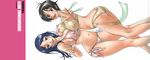  absurdres ass bikini blue_hair breast_press breasts covered_nipples fukudahda highres huge_breasts legs multiple_girls purple_eyes red_eyes see-through side-tie_bikini soushisouai_note swimsuit symmetrical_docking v 