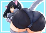  animal_ears ass ass_focus bad_id bad_pixiv_id bent_over bike_shorts black_hair blush cameltoe cat_ears cat_paws cat_tail copyright_request huge_ass looking_back panties pantylines pantyshot paws see-through short_hair solo standing tail thigh_gap thighhighs trefoil underwear white_legwear yellow_eyes za_(artist) 