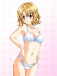  bad_id bad_pixiv_id blonde_hair bra burai_taka lingerie momioka_risa panties red_eyes short_hair solo to_love-ru underwear underwear_only 