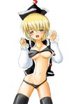  blonde_hair blush bra hanema hat lingerie lunasa_prismriver open_clothes open_shirt panties shirt short_hair solo touhou underwear 