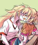  bad_id bad_pixiv_id blonde_hair blush green_eyes half_updo hoshiguma_yuugi kiss mizuhashi_parsee multiple_girls rex_k short_hair sketch touhou yuri 