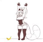 ailurid anthro banana breasts clothed clothing female food fruit fully_clothed hair lizombie mammal midriff red_panda scared solo under_boob xiao_yue 