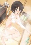  amagami barefoot bathing bathtub black_hair bob_cut brown_eyes convenient_arm convenient_censoring embarrassed from_above looking_at_viewer looking_up non-web_source nude pink_sponge short_hair sitting soap soap_bubbles soap_censor solo sponge steam surprised tachibana_miya 