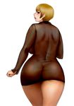  ass blonde_hair blue_eyes breasts butt_crack copyright_request curvy from_behind huge_ass huge_breasts lips looking_back matoyama plump see-through short_hair sideboob solo standing thick_thighs thighs wide_hips 
