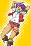  denim denim_shorts neckerchief purple_hair sangekimaru sheldia_rouge short_hair shorts solo super_robot_wars super_robot_wars_k 