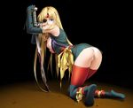  ass blonde_hair blood blue_eyes breasts crescent crescent_hair_ornament elbow_gloves eyepatch fingerless_gloves gloves hair_ornament headband large_breasts long_hair ninja nipples panties sharon_(words_worth) solo sword takatan thighhighs underwear very_long_hair weapon words_worth 