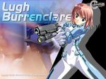  blue_eyes bodysuit brown_hair clock_up clockup dyogrammaton gun lugh_burrenclare wallpaper weapon 