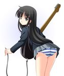  akiyama_mio ass bangs bass_guitar black_eyes black_hair blunt_bangs hime_cut instrument k-on! long_hair narutaki_shin panties school_uniform skirt solo striped striped_panties underwear upskirt 