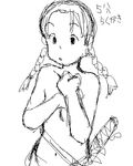  awatake_takahiro embarrassed lowres monochrome pigtails short_twintails topless twintails 