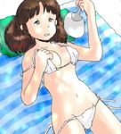  awatake_takahiro beach_towel bikini blue_eyes breasts brown_hair cleavage swimsuit 
