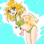  ball beachball bikini blonde_hair face green_eyes hoshino_lala kaminari_ai short_hair solo swimsuit time_bokan_(series) yatterman 