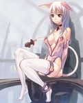  animal_ears bad_id bad_pixiv_id breasts brown_eyes cat_ears copyright_request large_breasts long_hair robot_ears sideboob silver_hair sitting smile solo thighhighs tougetsu_gou white_legwear 