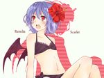  arm_support bad_id bad_pixiv_id bat_wings bikini blush character_name fangs flower hair_flower hair_ornament hibiscus mita_(santa06) open_mouth purple_hair red_eyes remilia_scarlet short_hair simple_background sitting solo swimsuit touhou wings 