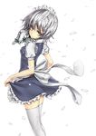  bad_id bad_pixiv_id braid izayoi_sakuya maid maid_headdress short_hair silver_hair solo takemori_shintarou thighhighs touhou twin_braids zettai_ryouiki 