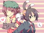  animal animal_ears bad_id bad_pixiv_id black_eyes black_hair brown_eyes brown_hair cat cat_ears cat_tail chen crossover hamster hamster_ears hat hayate_no_gotoku! heart mitsu_yomogi multiple_girls multiple_tails nishizawa_ayumu school_uniform short_hair tail touhou twintails 